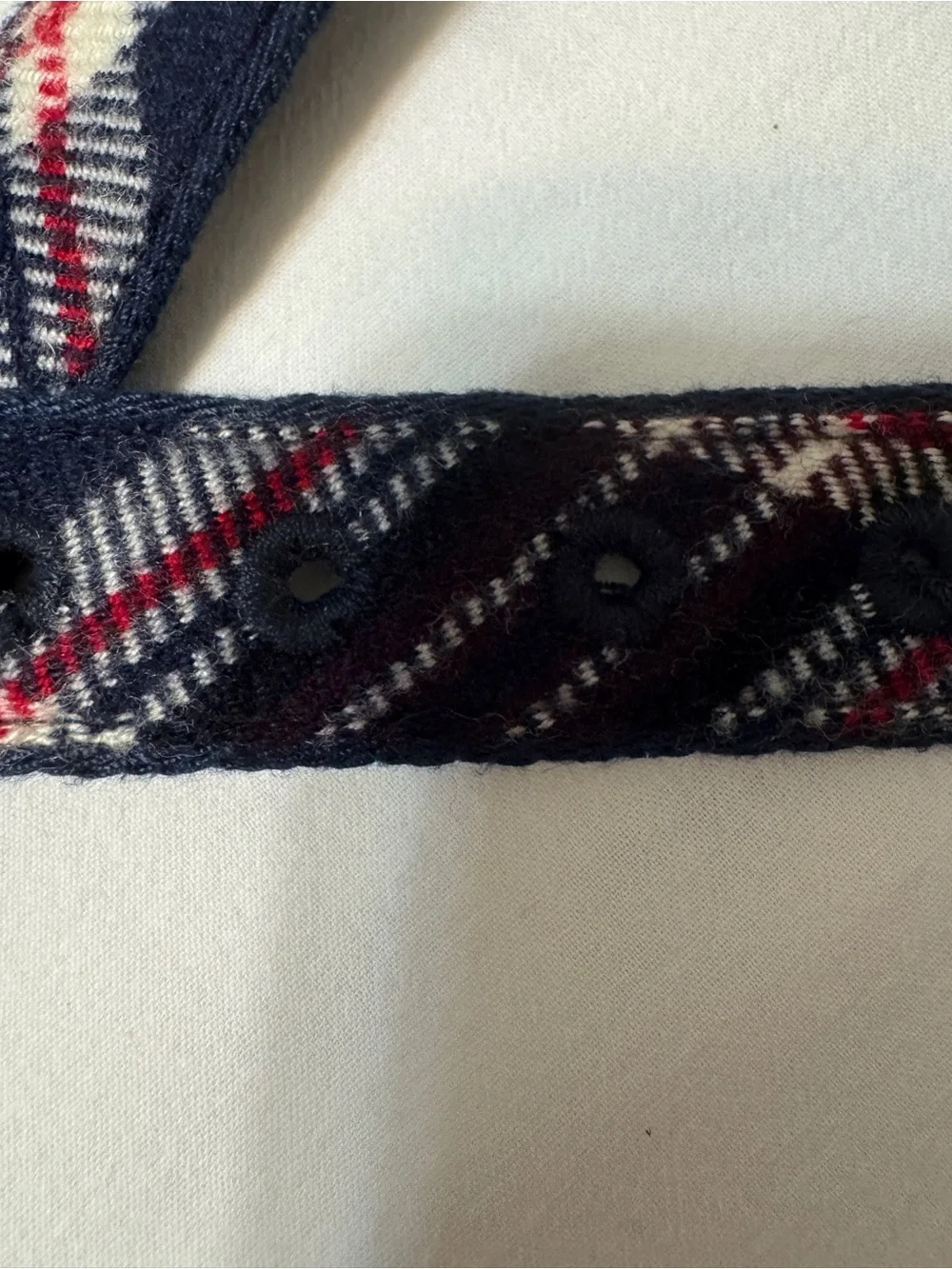American Eagle Outfitters Navy Plaid Web Belt with Silver Buckle